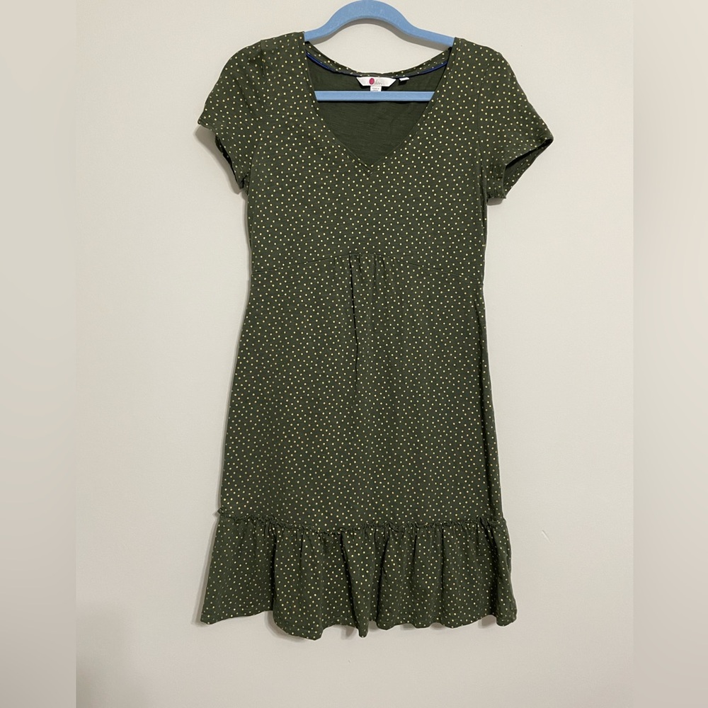 Boden Women’s Melissa Dress 100% Cotton Green Gold Dots Size 6 Petite